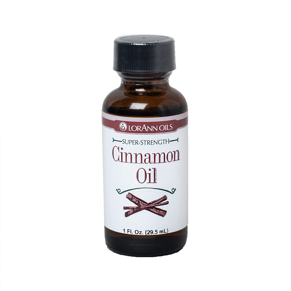 LorAnn Oils Cinnamon Oil bottle close-up for bold candy flavoring.
