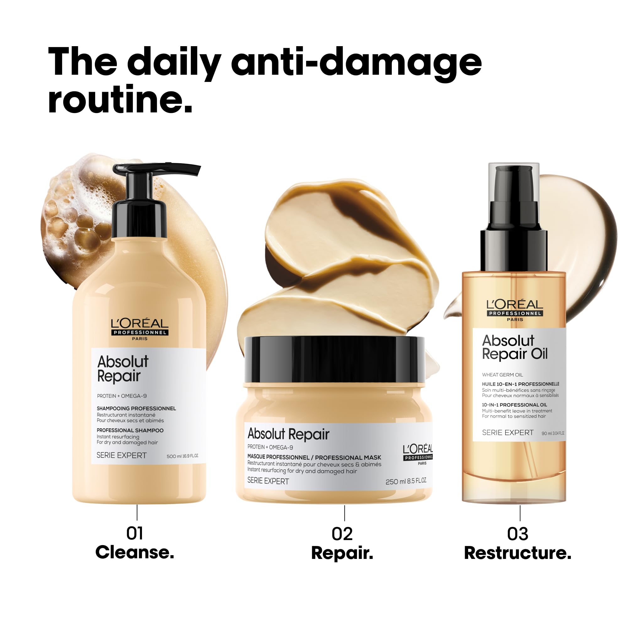 Absolut Repair Mask applied on towel-dried hair reveals soft, shiny results