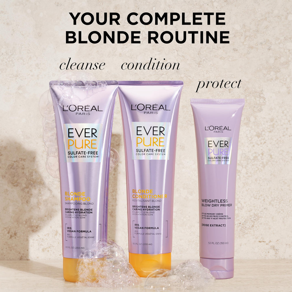 L'Oreal Paris EverPure color-treated hair care collection on display.