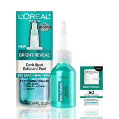L'Oreal Paris Bright Reveal exfoliant peel bottle close-up for brighter, more even skin