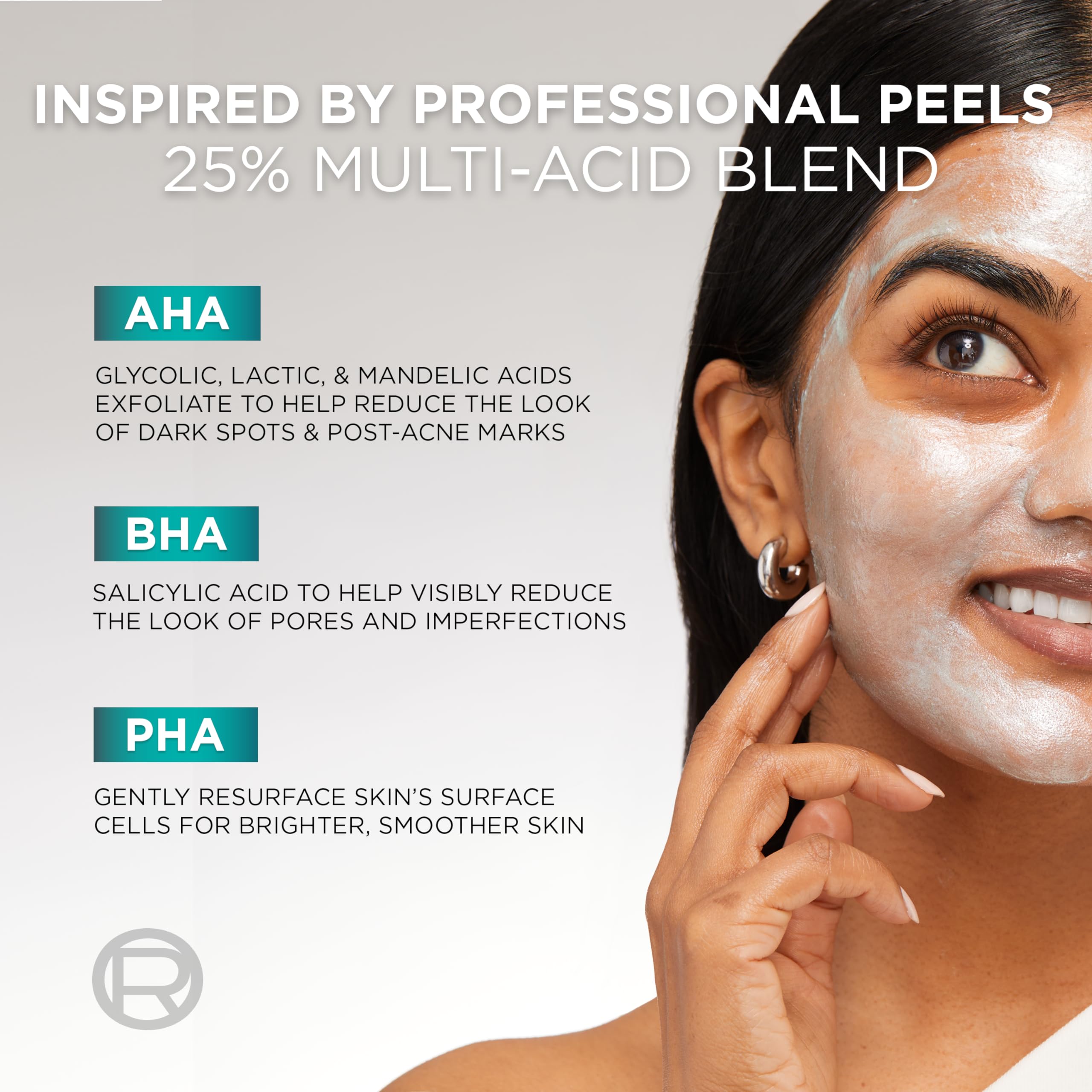 L'Oreal Paris Bright Reveal peel label notes 25 percent multi-acid blend