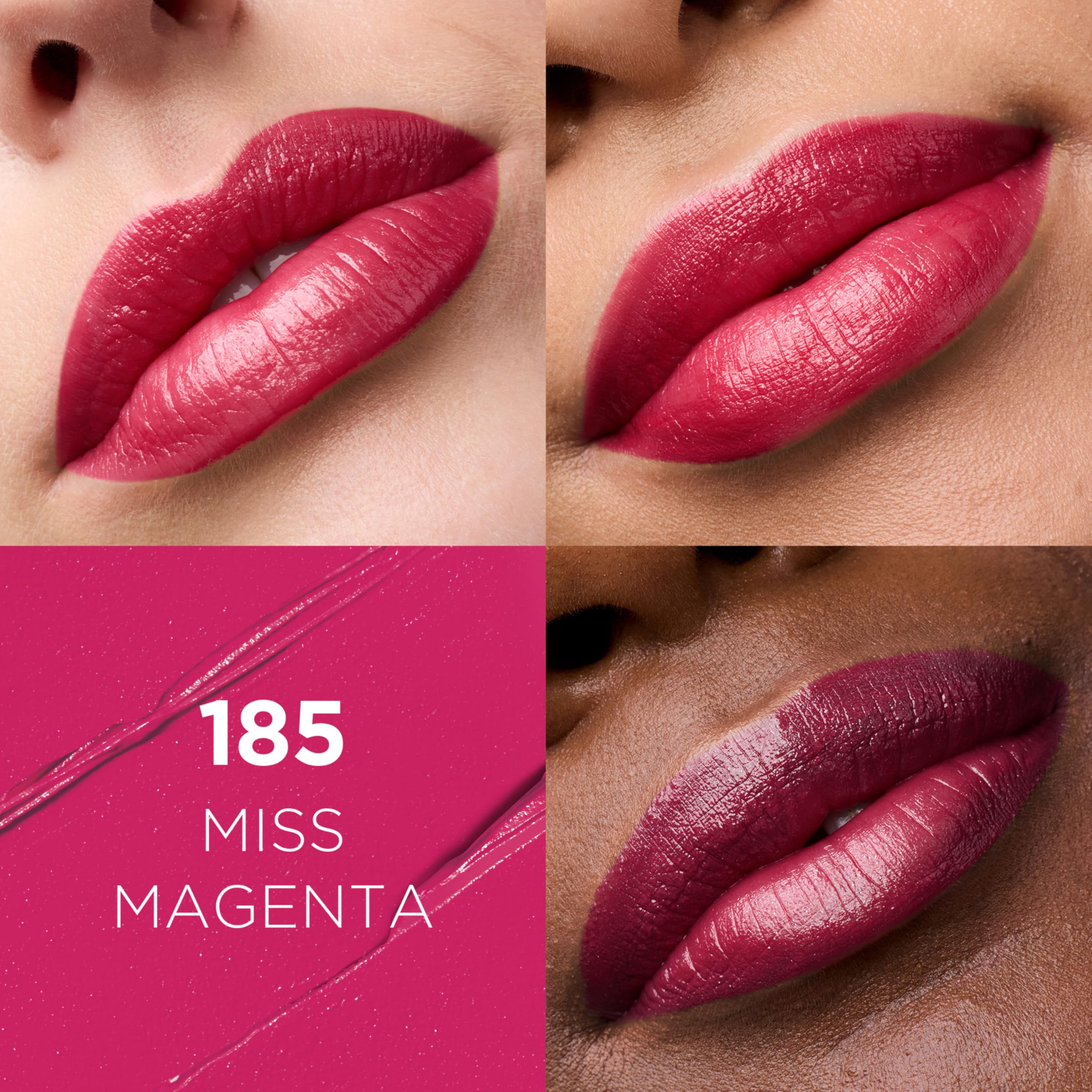 L'Oreal Paris Colour Riche Miss Magenta swatch showing vibrant satin color.