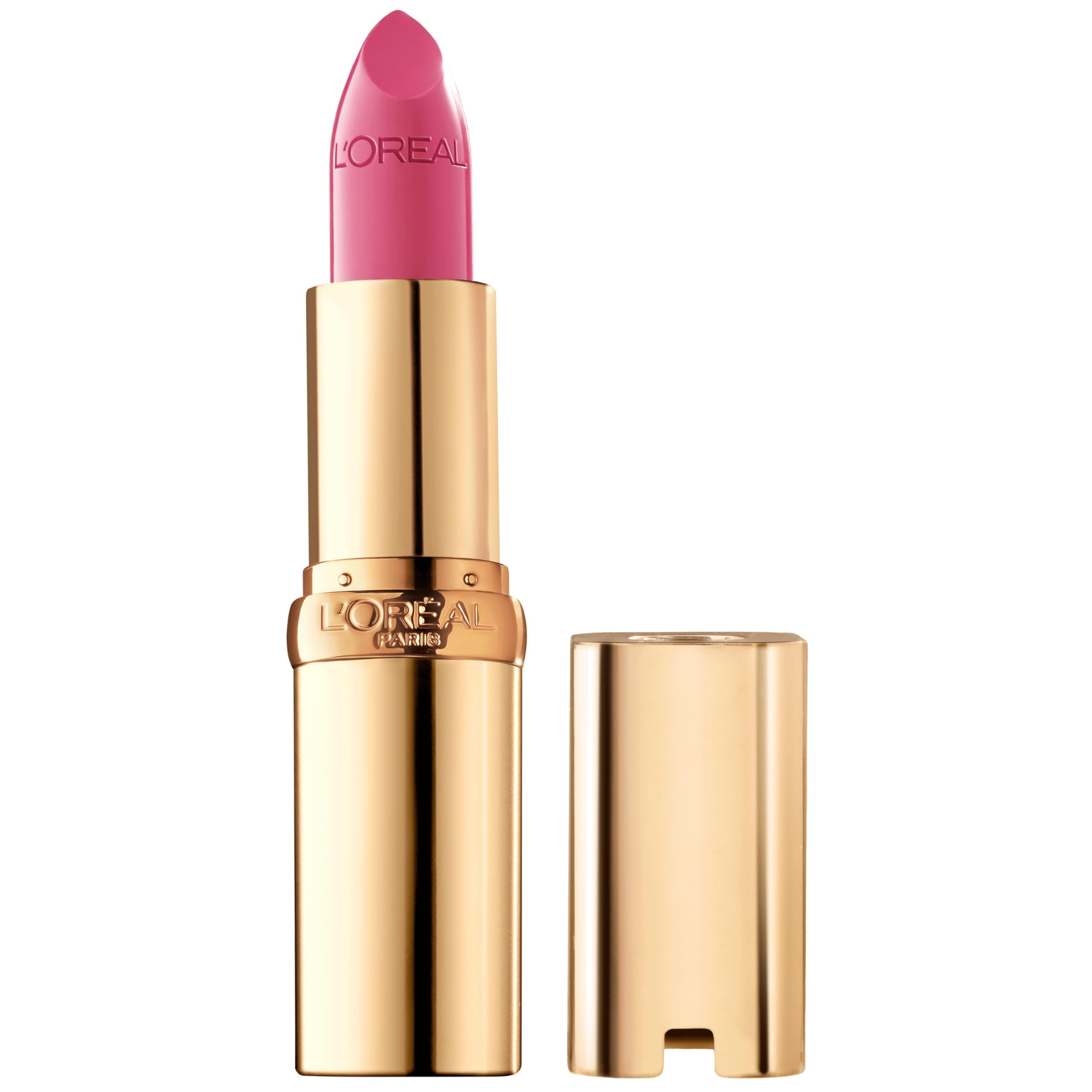 L'Oreal Paris Colour Riche Pink Flamingo application shows a creamy satin finish for smooth color.