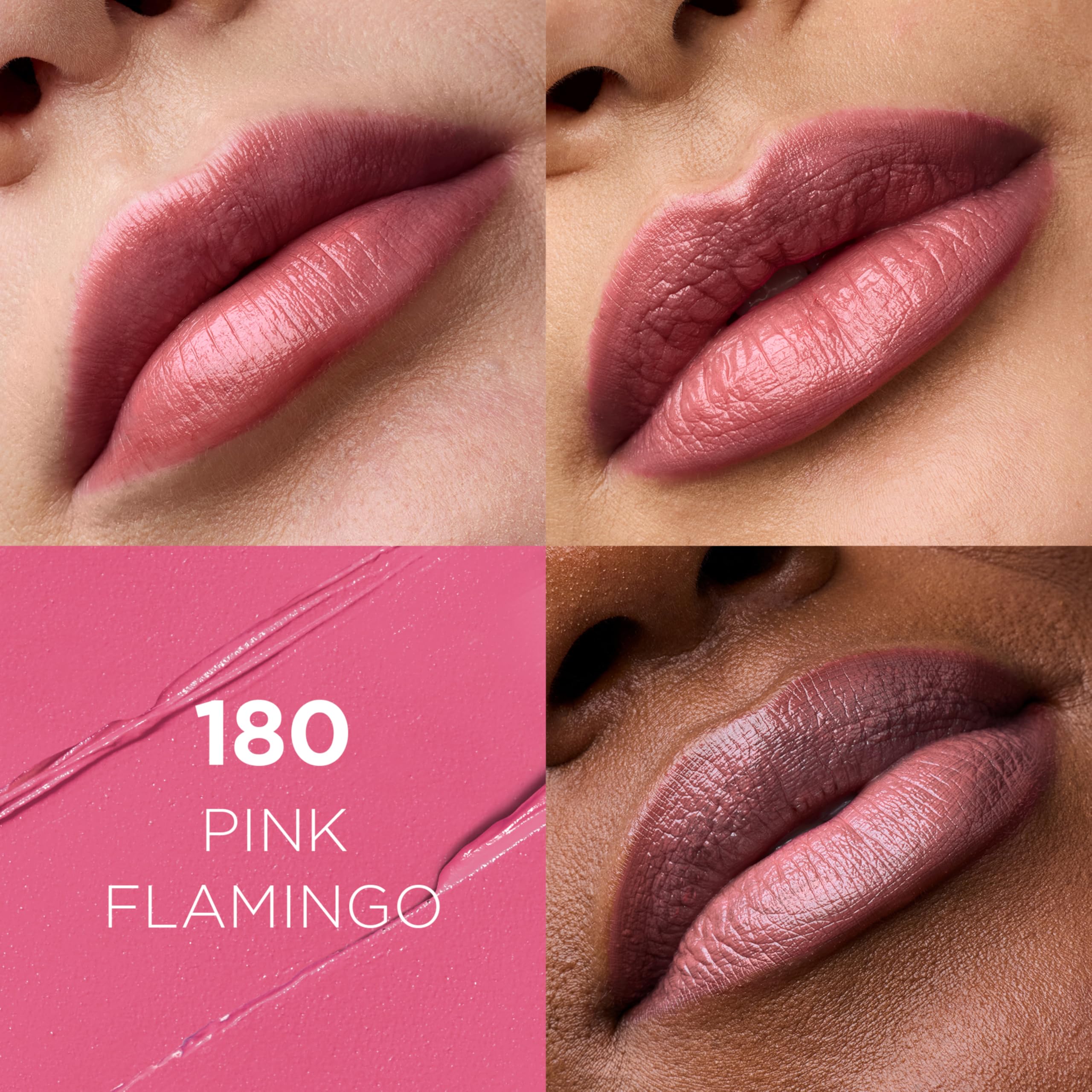 L'Oreal Paris Colour Riche Pink Flamingo swatches highlight rich pigment and moisturized lips.