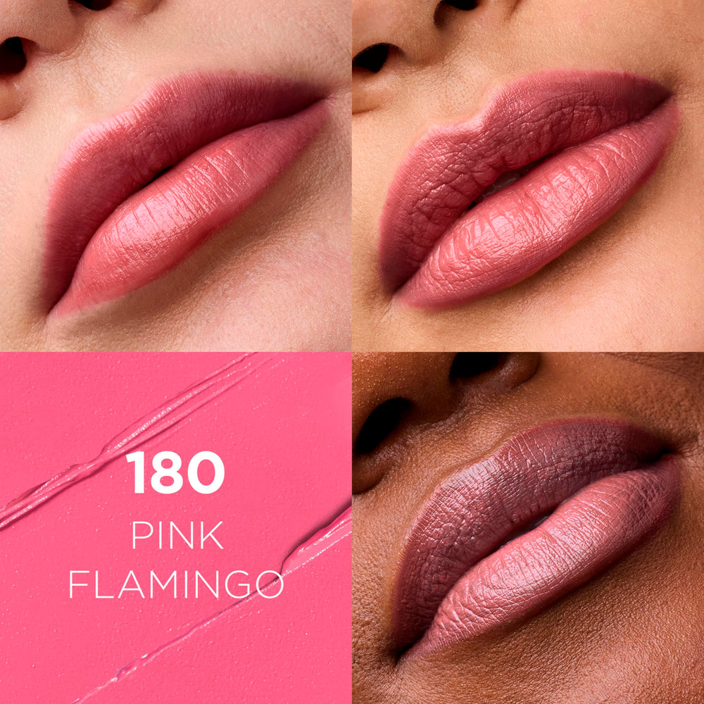 L'Oreal Paris Colour Riche Pink Flamingo swatches highlight rich pigment and moisturized lips.