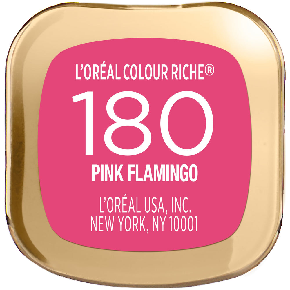 L'Oreal Paris Colour Riche Pink Flamingo vitamin E boost supports lip comfort.