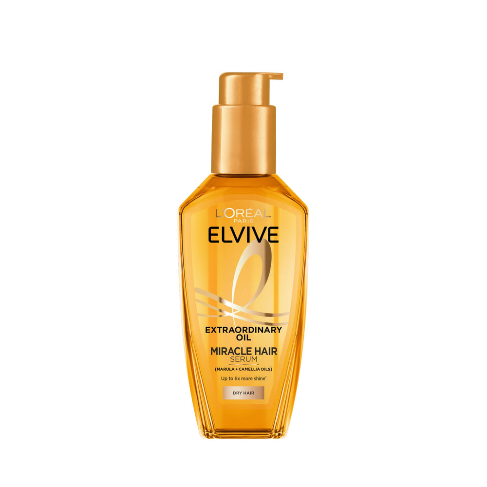 L'Oréal Paris Elvive Extraordinary Oil bottle pour for nourished, silky hair.