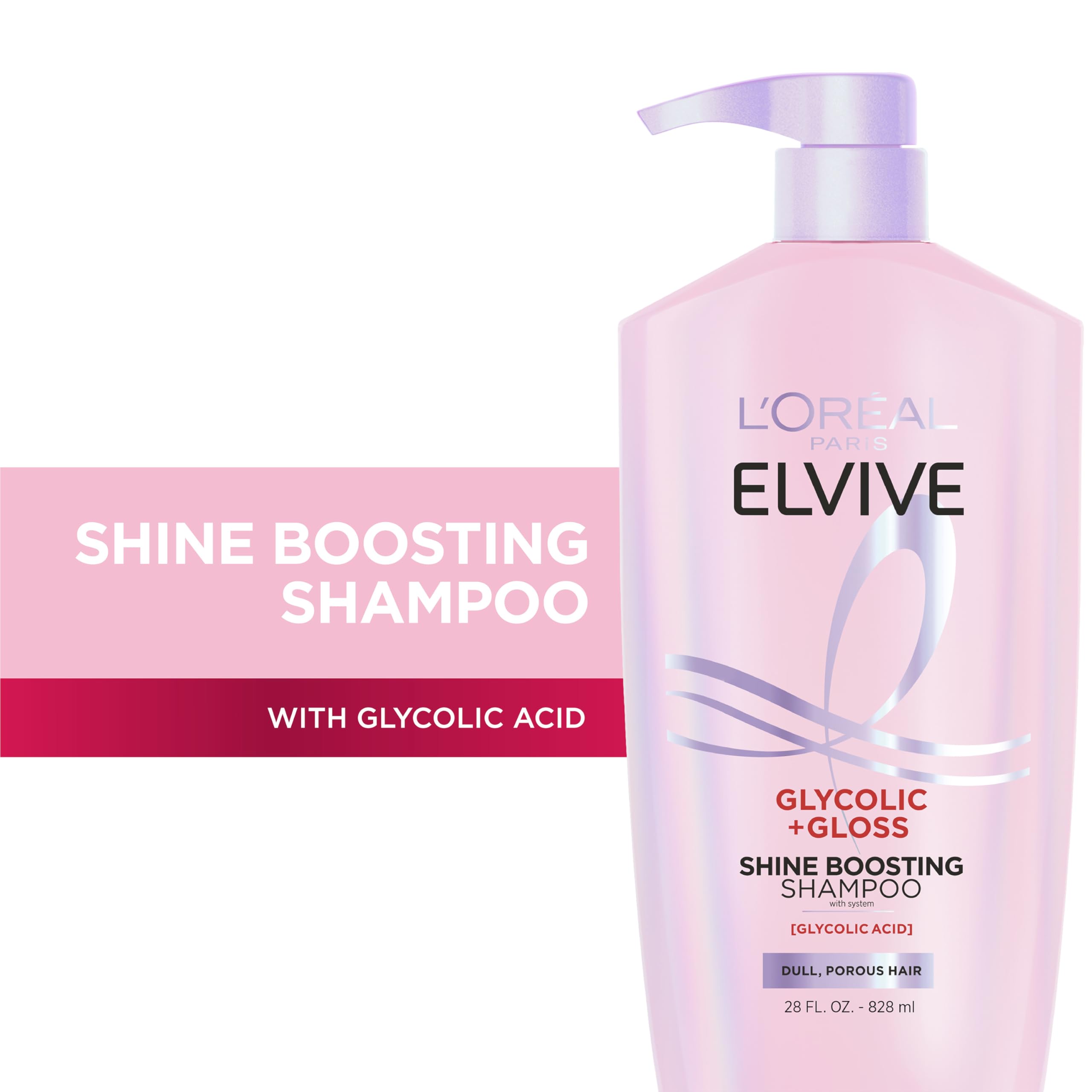L'Oreal Paris Elvive Glycolic + Gloss shampoo pump for easy, even application.