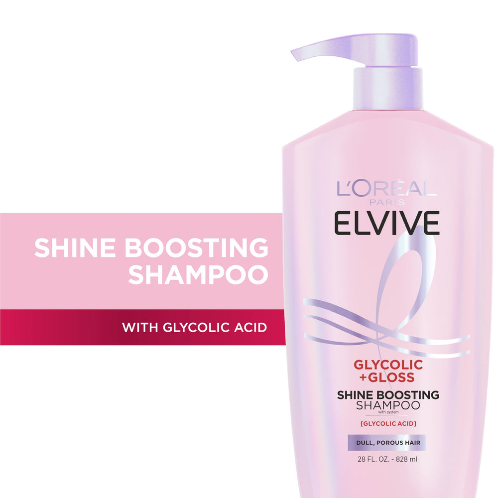 L'Oreal Paris Elvive Glycolic + Gloss shampoo pump for easy, even application.