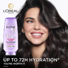 Hair appears shiny and hydrated after Hyaluron Plump conditioner.