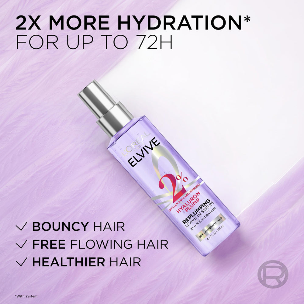 Close-up of Elvive Hyaluron Plump serum applying to hair.