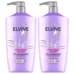 L'Oreal Paris Elvive Hyaluron Plump shampoo bottle delivering instant hydration.