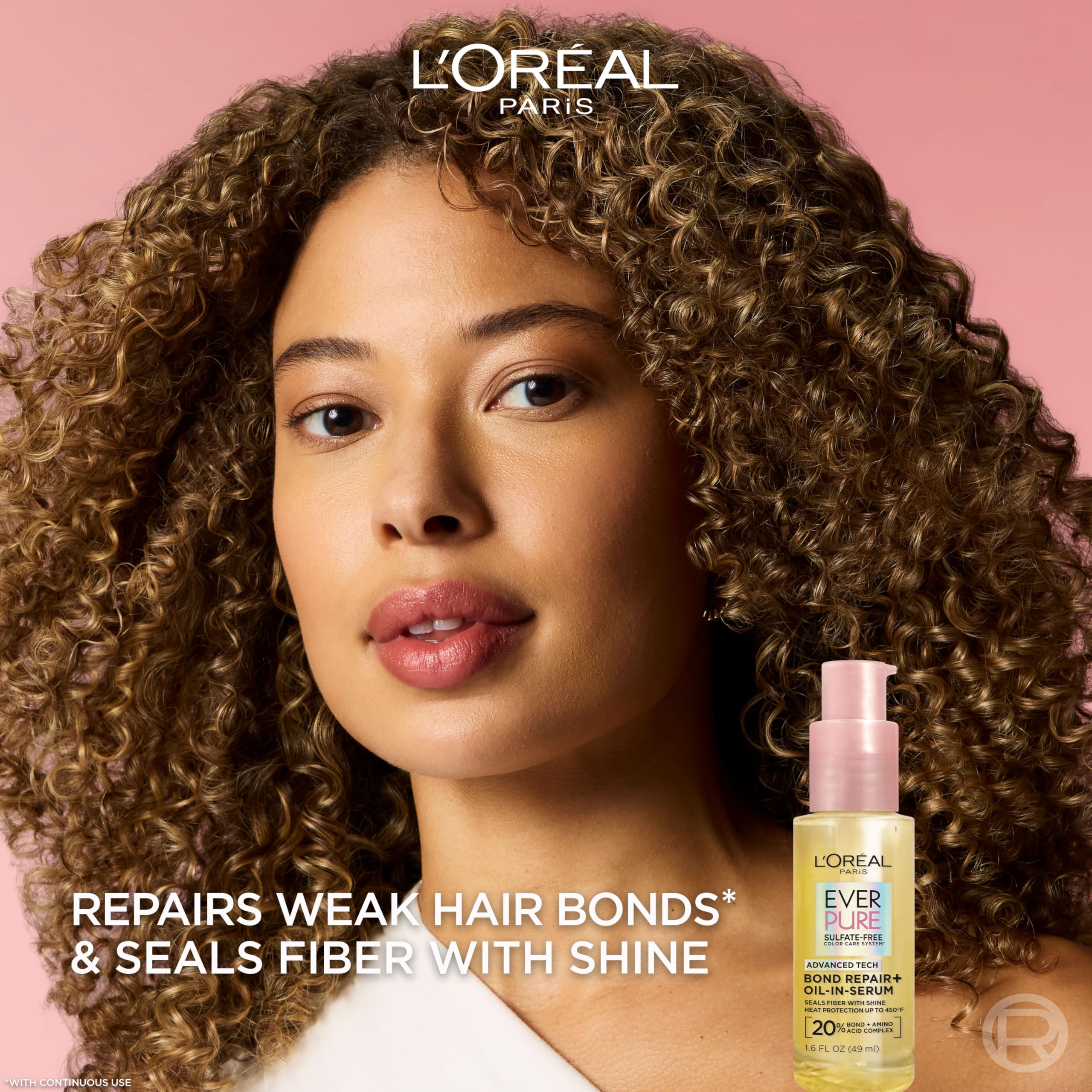 L'Oreal Paris Bond Repair+ serum texture close-up highlights shine and frizz control