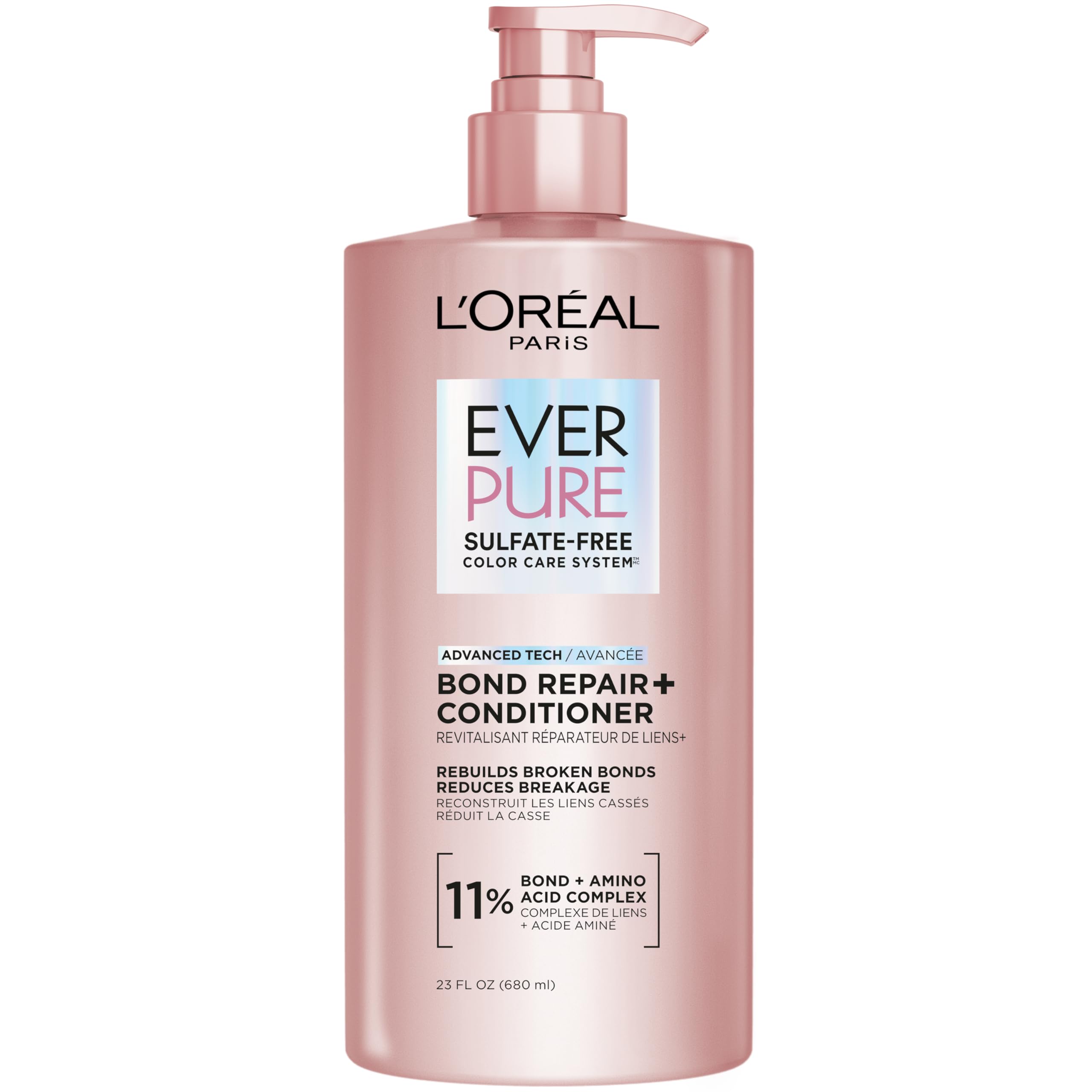 L'Oreal Paris EverPure Bond Repair+ Conditioner bottle front with color protection for color-treated hair.