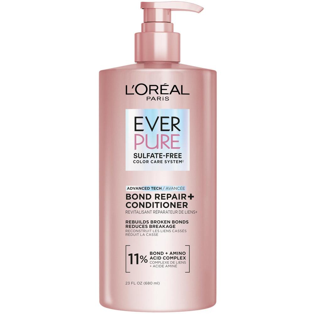 L'Oreal Paris EverPure Bond Repair+ Conditioner bottle front with color protection for color-treated hair.