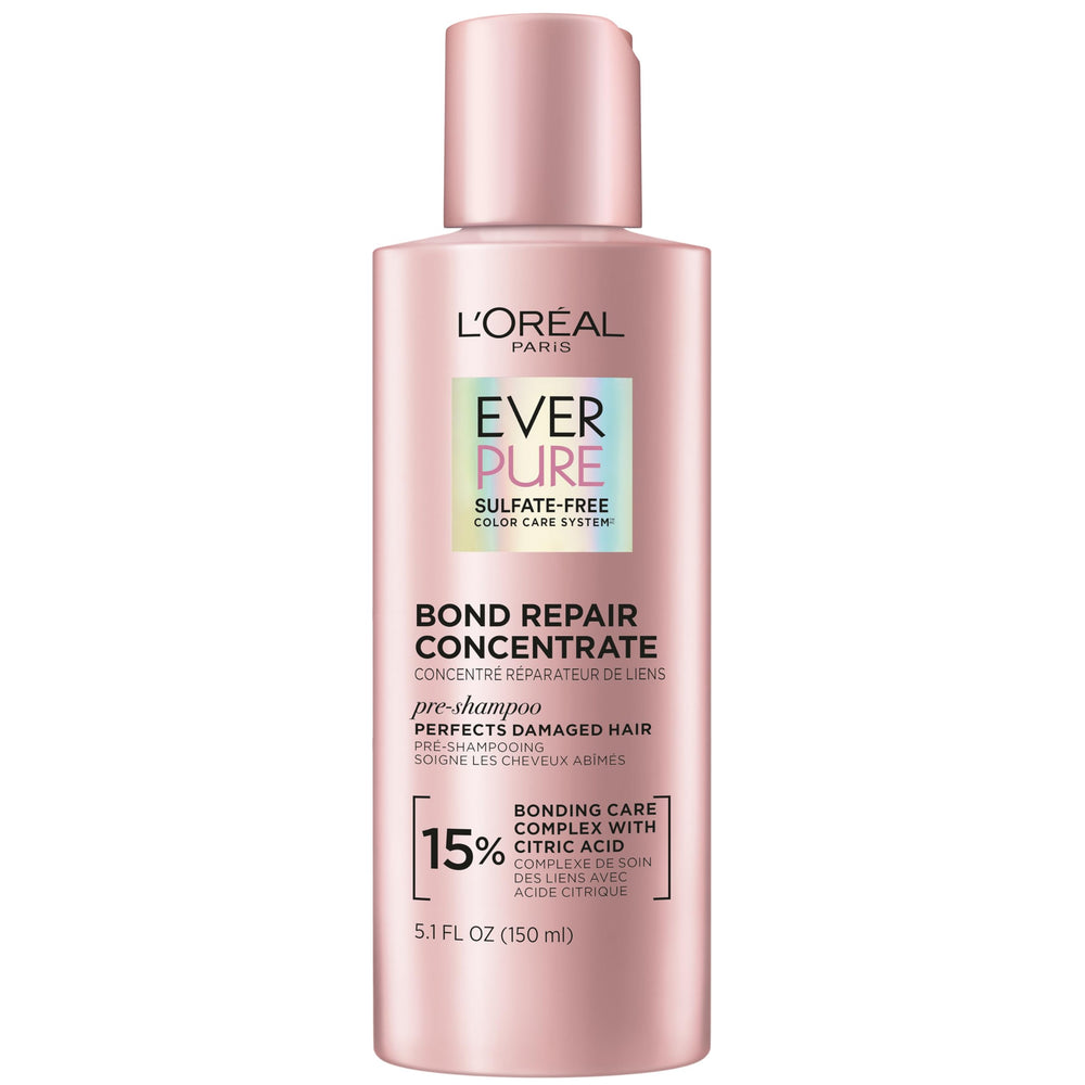L'Oreal Paris EverPure Bond Repair pre-shampoo treatment bottle strengthens color-treated hair.