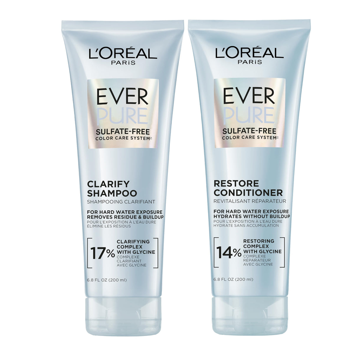 L'Oreal Paris EverPure Clarify shampoo bottle removing buildup while protecting color.