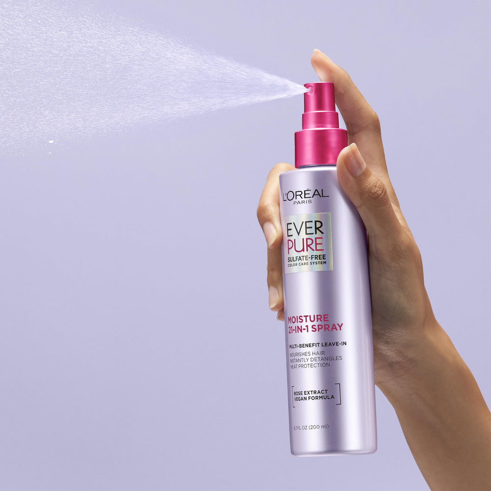 Frizz-free, manageable hair after EverPure conditioner spray application.