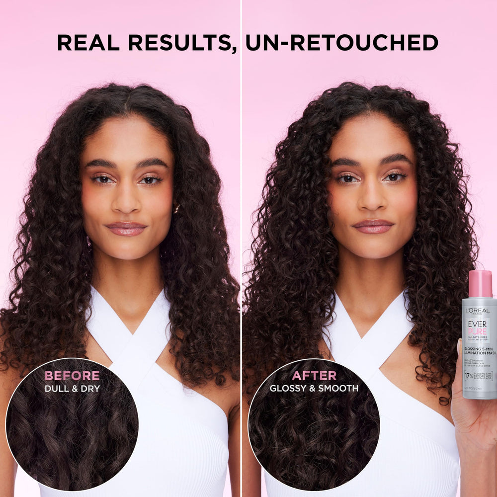 L'Oreal Paris EverPure glossing shine closeup showing lasting glass-like finish