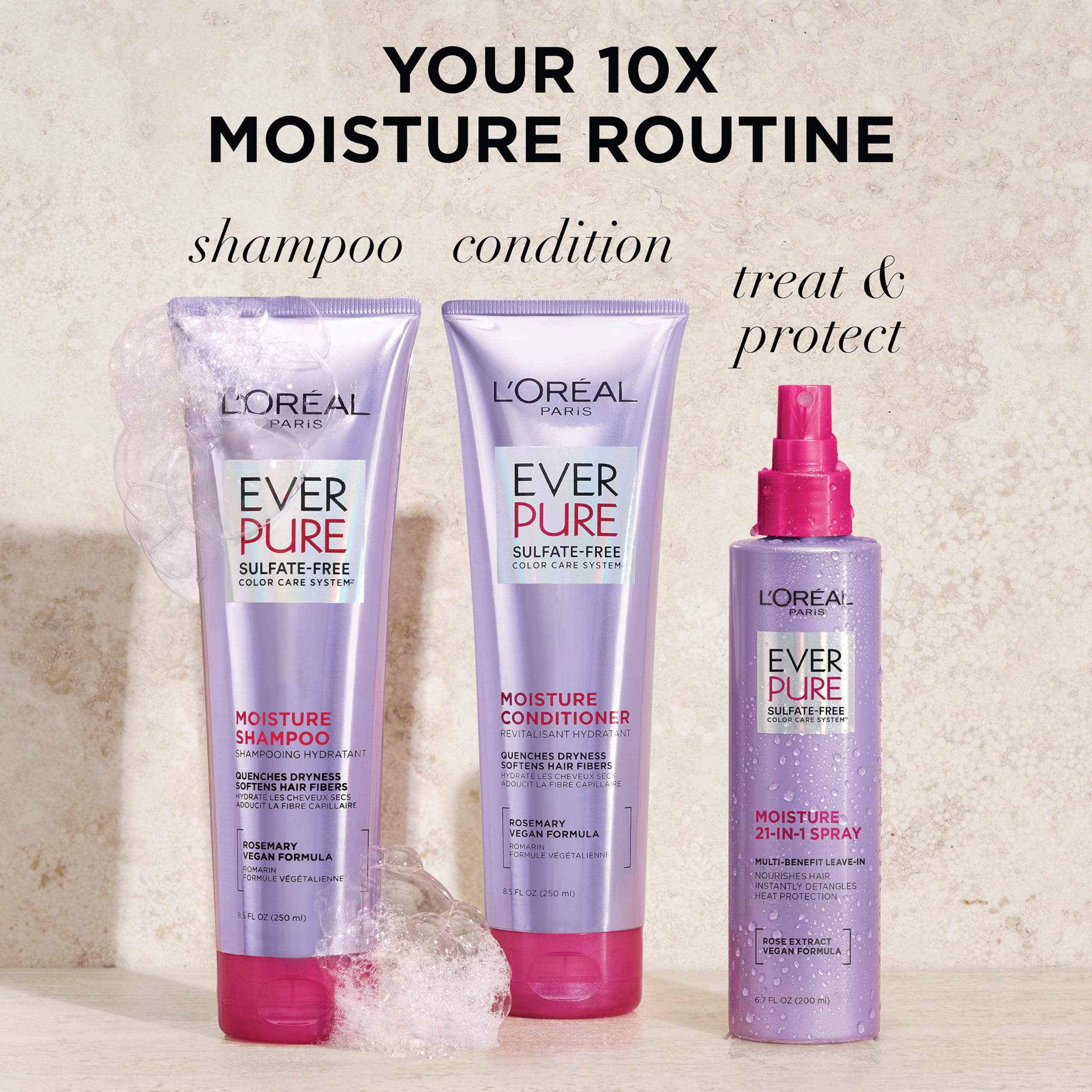 Hair strands appear smooth and hydrated after using EverPure leave-in conditioner.