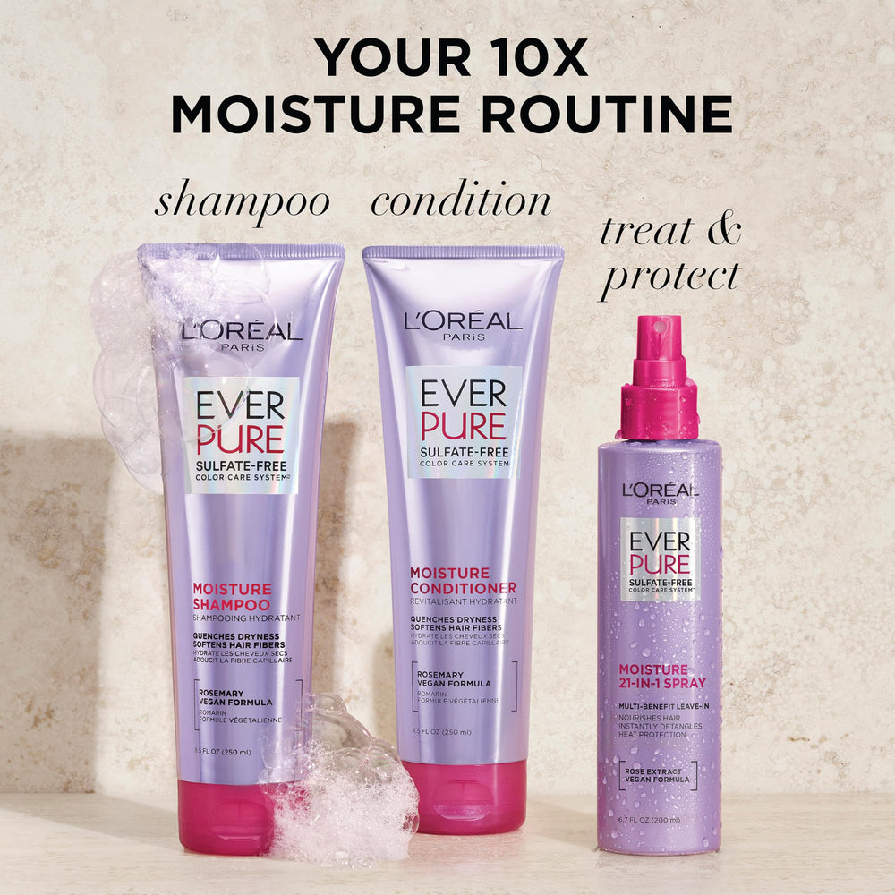 Hair strands appear smooth and hydrated after using EverPure leave-in conditioner.