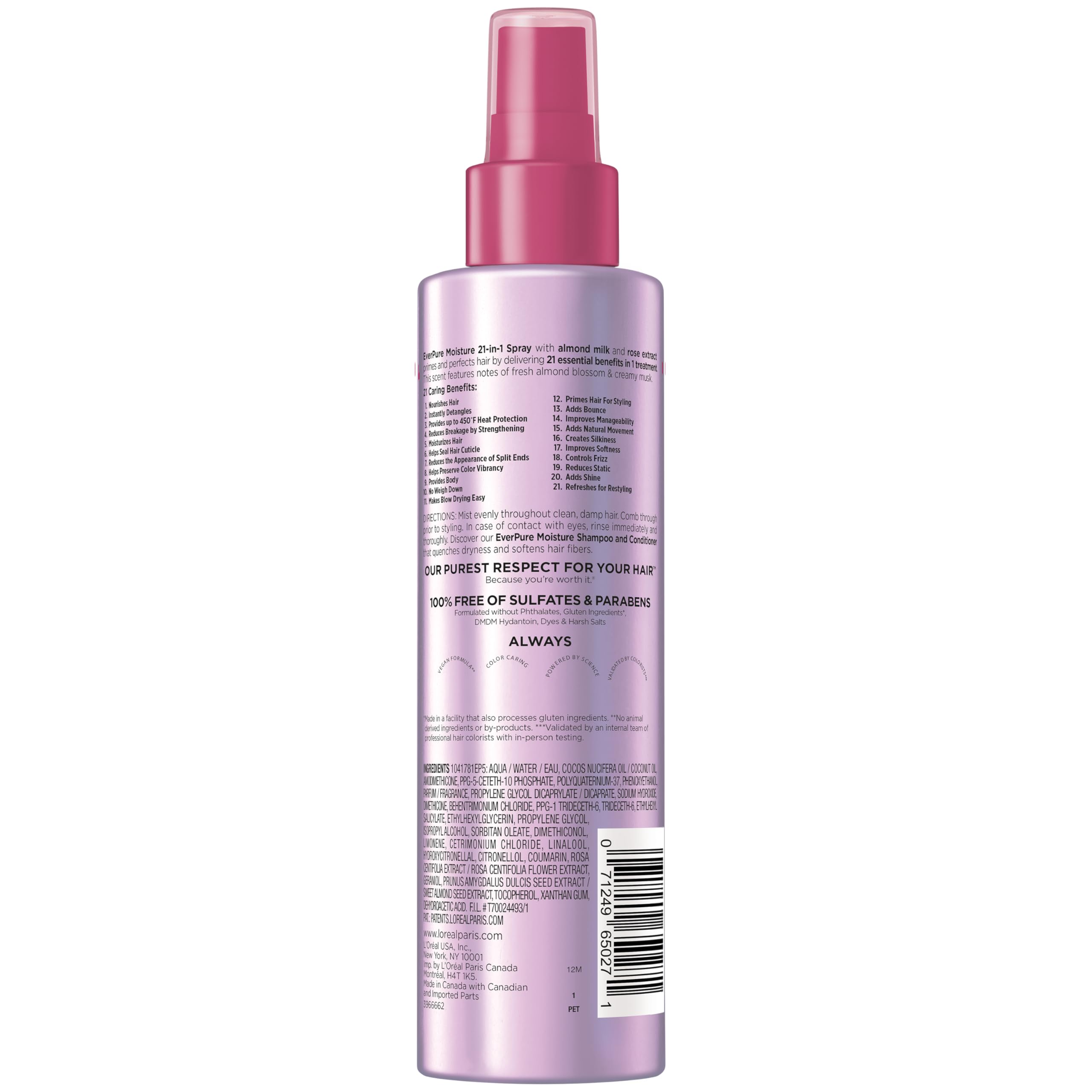 Packaging highlights sulfate-free, paraben-free, and vegan claims for color care.