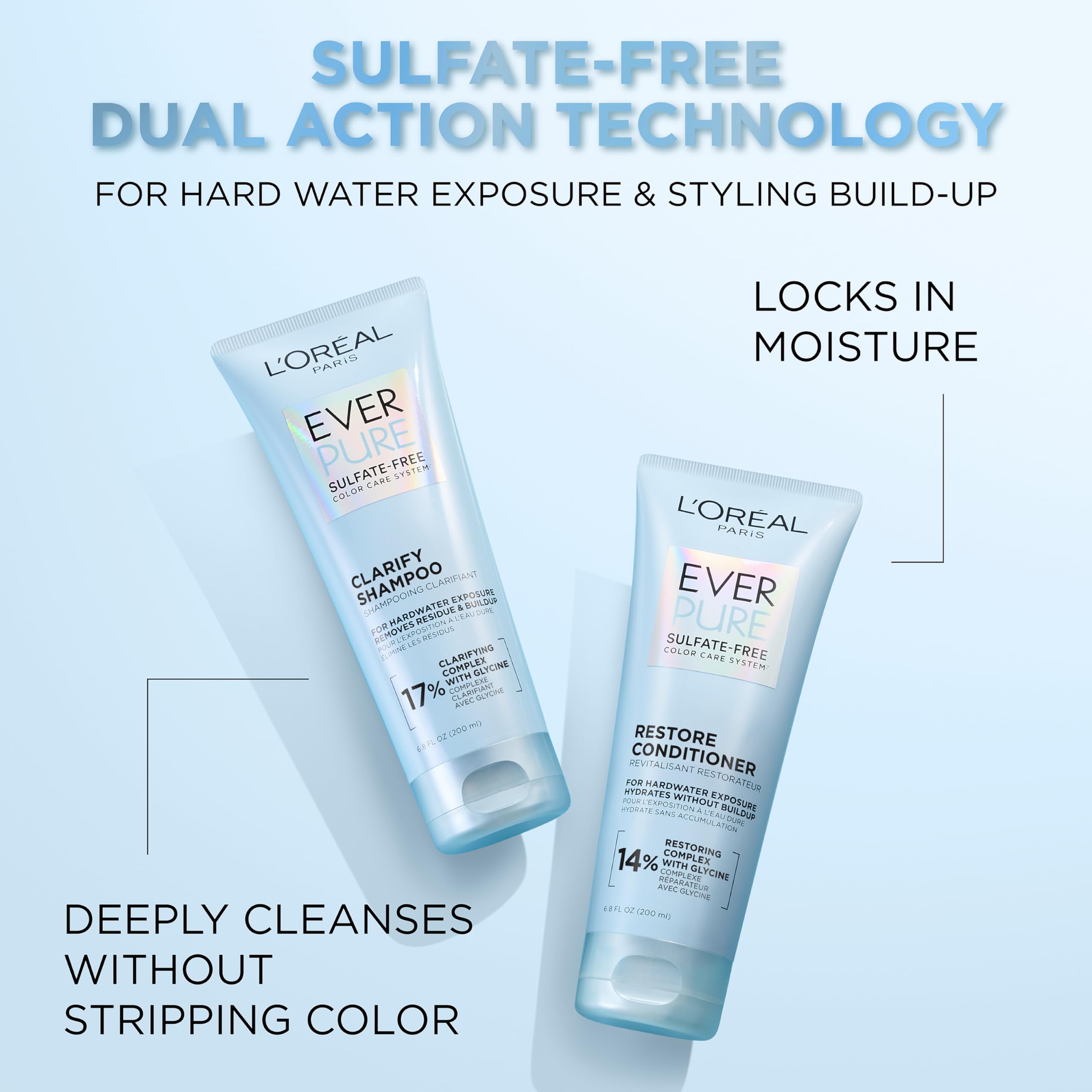L'Oreal Paris EverPure Restore conditioner bottle delivering hydration for vibrant color.