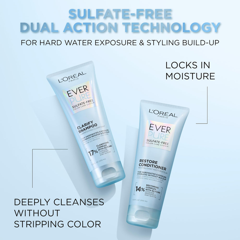 L'Oreal Paris EverPure Restore conditioner bottle delivering hydration for vibrant color.
