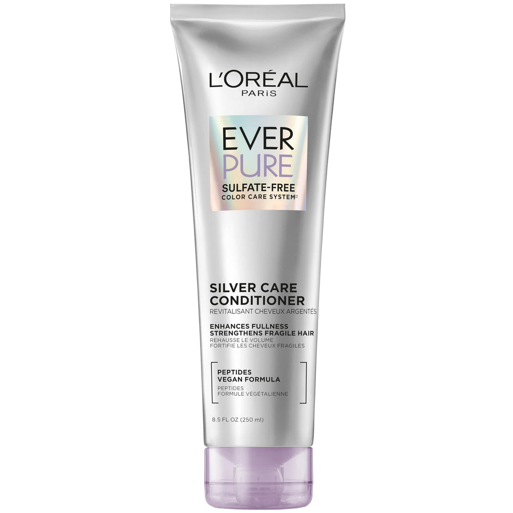 L'Oreal Paris EverPure Silver Care Conditioner bottle with smooth finish for daily brightening and nourished hair.