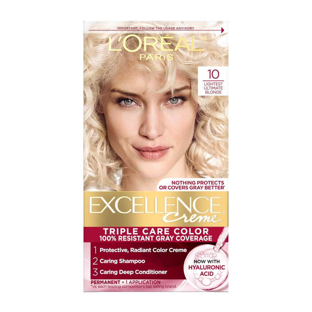 L’Oréal Paris Excellence Crème box in shade 10 Ultimate Blonde for gray coverage