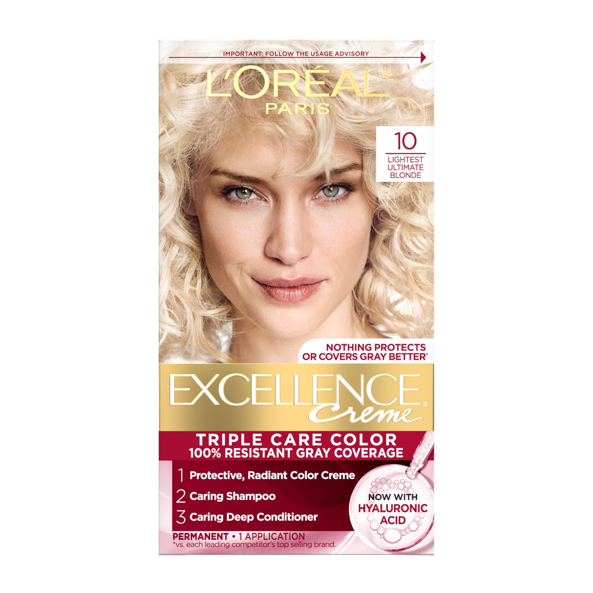 L’Oréal Paris Excellence Crème box in shade 10 Ultimate Blonde for gray coverage