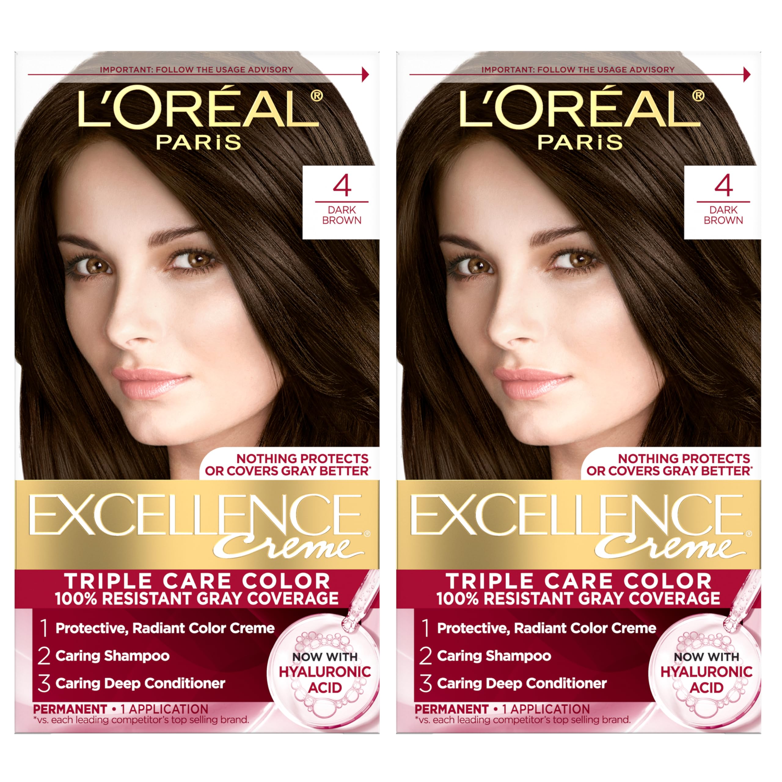 L’Oreal Paris Excellence Crème box with shade 4 Dark Brown ready for color