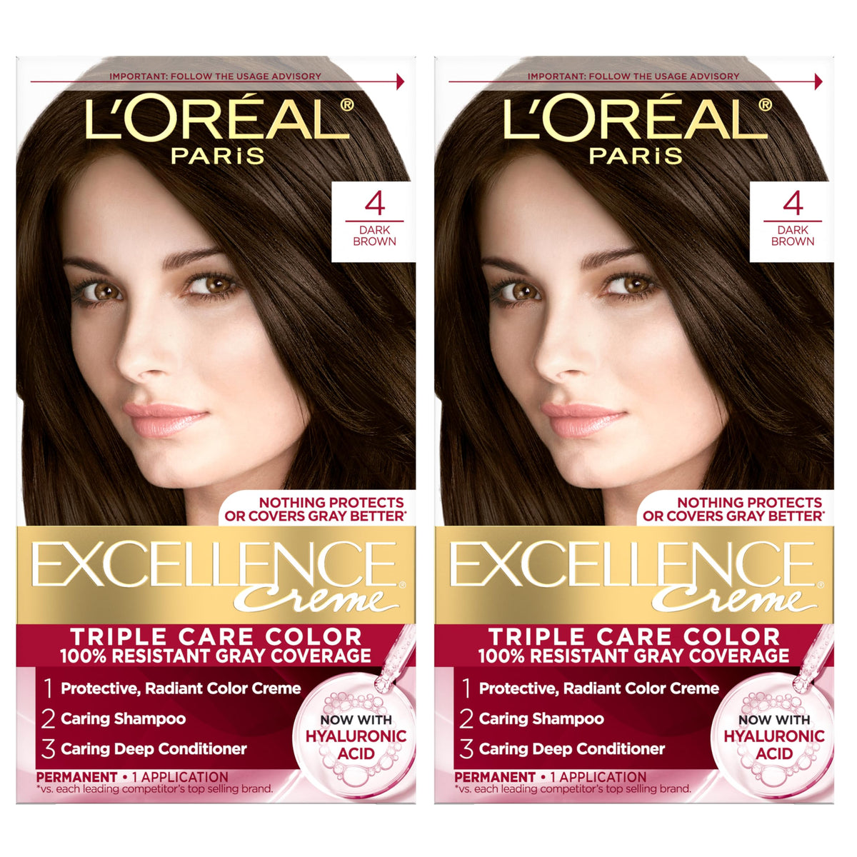 L’Oreal Paris Excellence Crème box with shade 4 Dark Brown ready for color