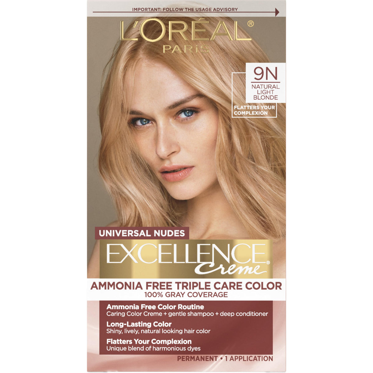 L’Oréal Paris Excellence Universal Nudes 9N kit ready for natural light blonde shade