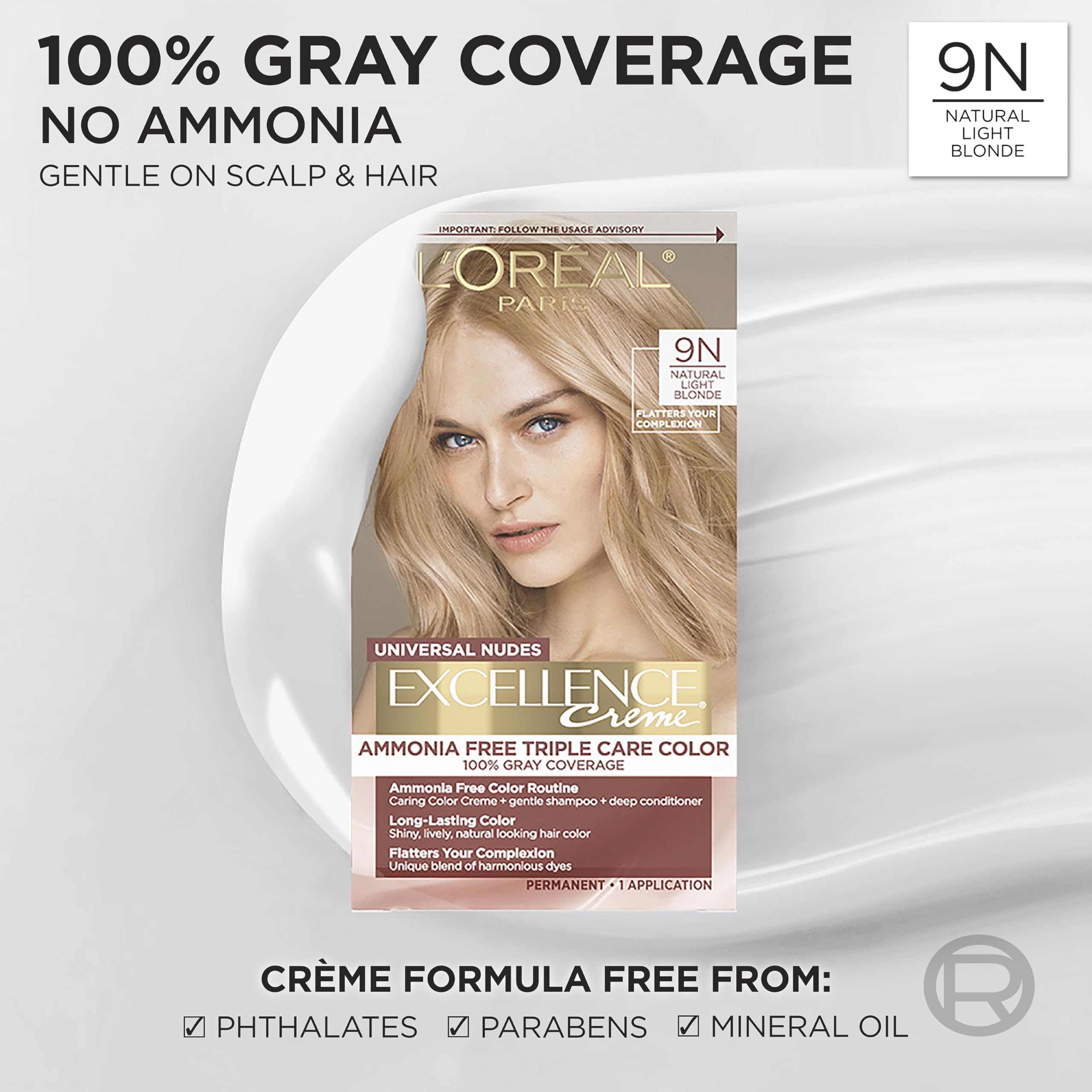 L’Oréal Paris ammonia-free color cream close-up highlighting gentle processing