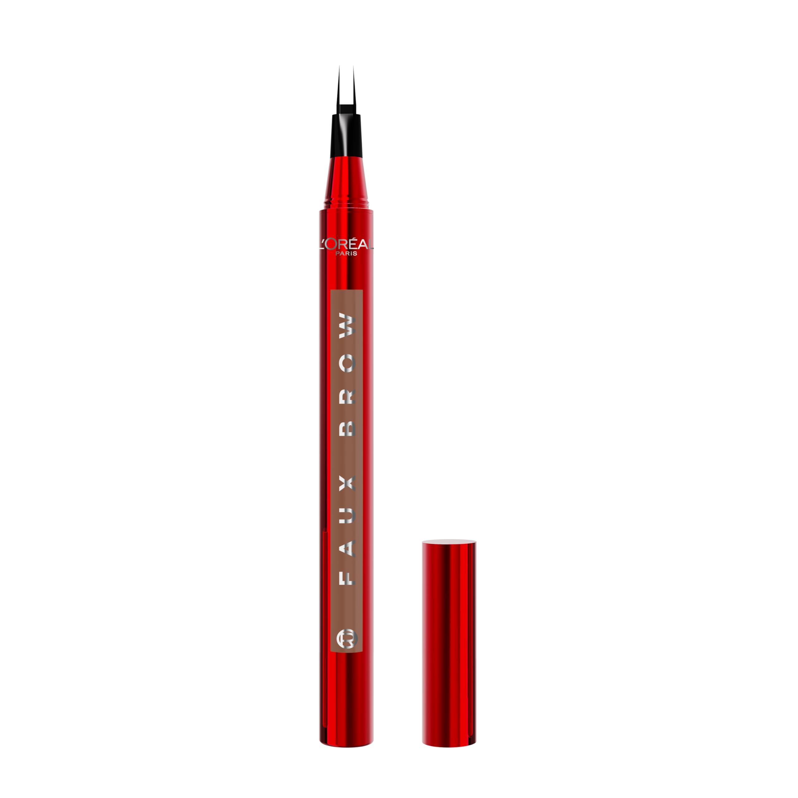 L'Oreal Paris Faux Brow pen close-up shows double-brush tip for natural brow fullness.