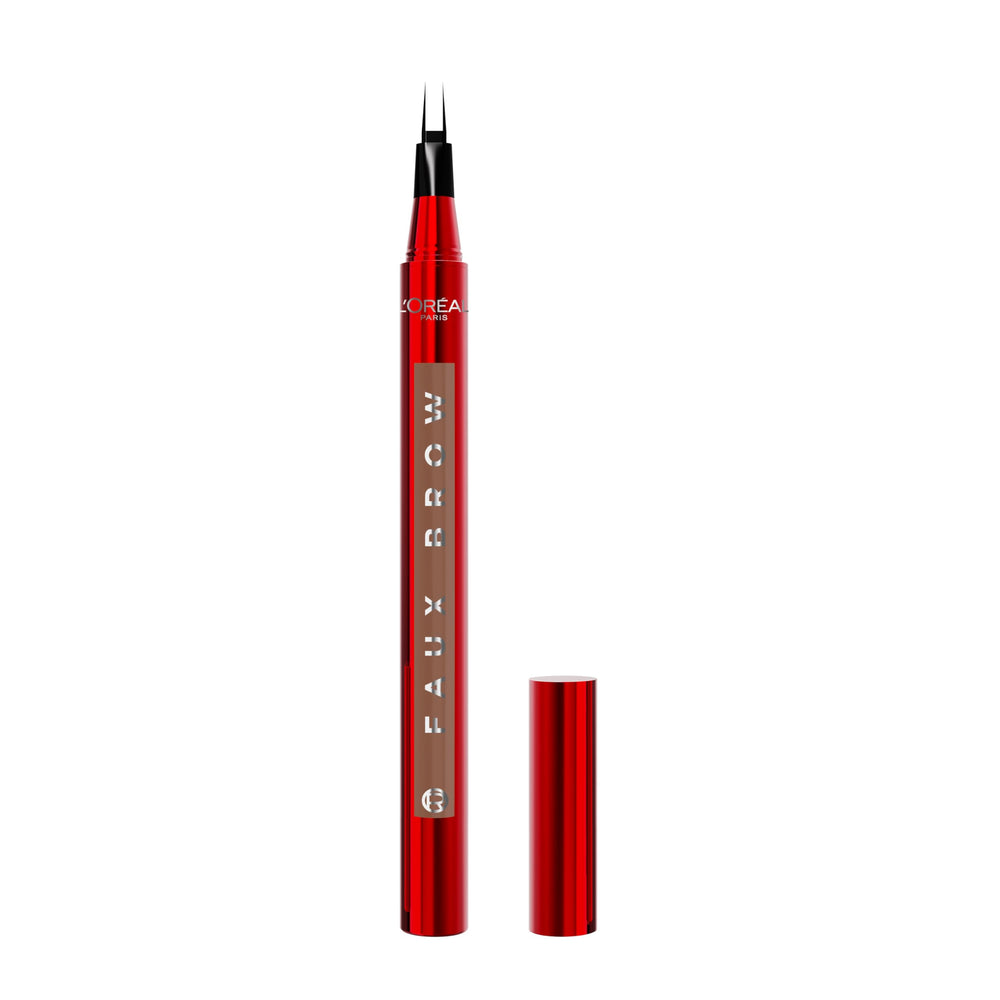 L'Oreal Paris Faux Brow pen close-up shows double-brush tip for natural brow fullness.