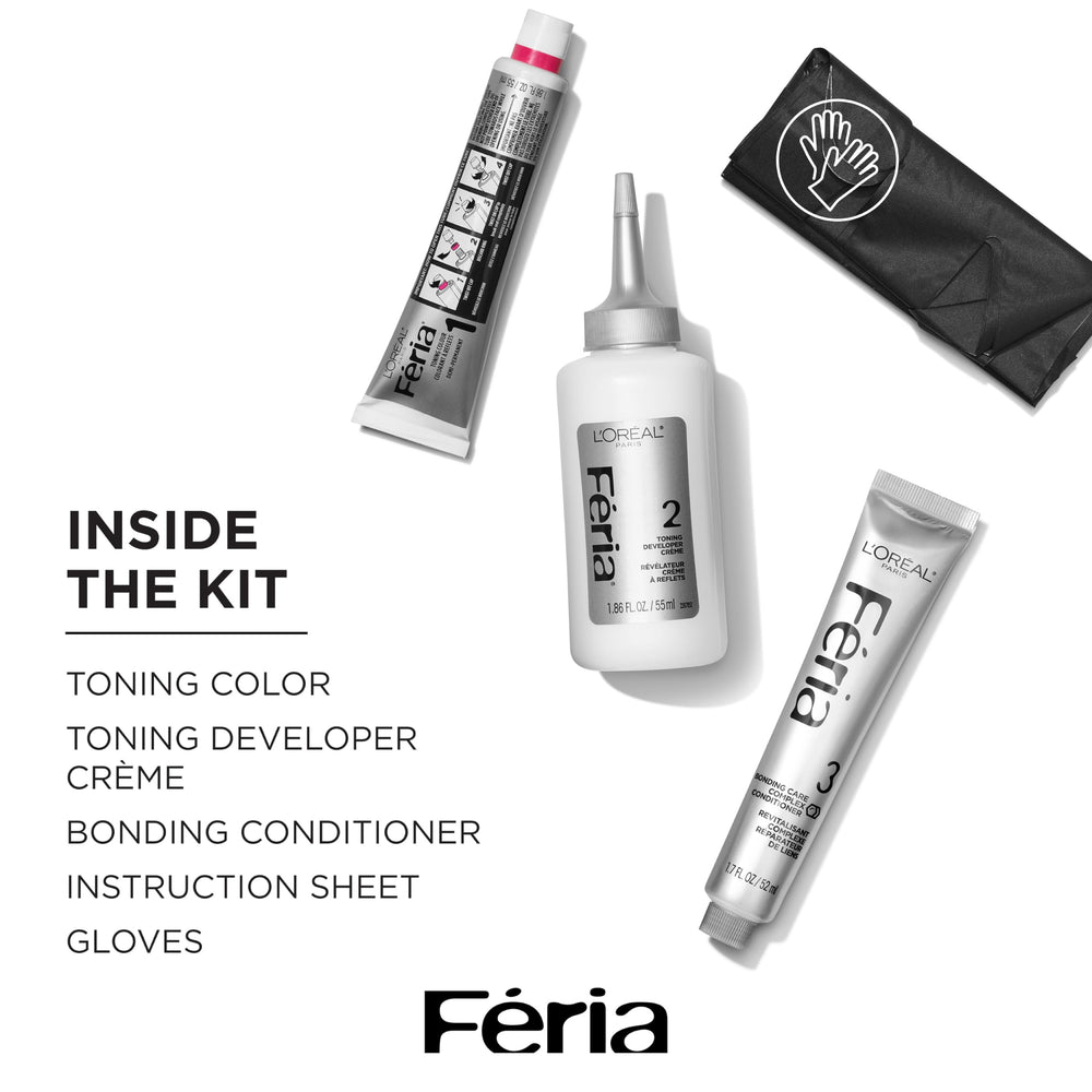 Ingredient details highlight conditioning polymers in Feria Iced Brunette.