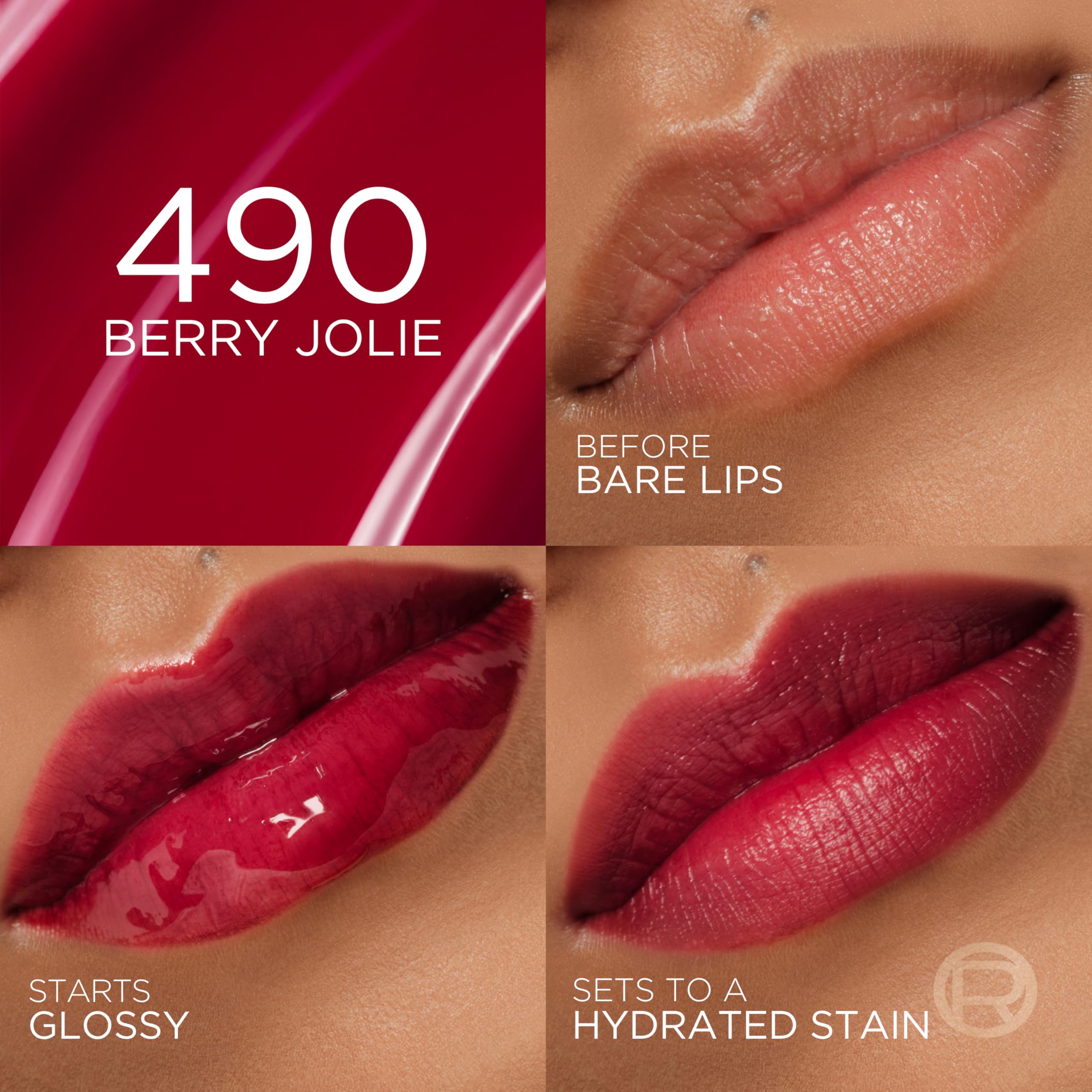 L'Oreal Paris Hyaluron Tint Lip Stain Serum Berry Jolie swatch showing rich pigment.