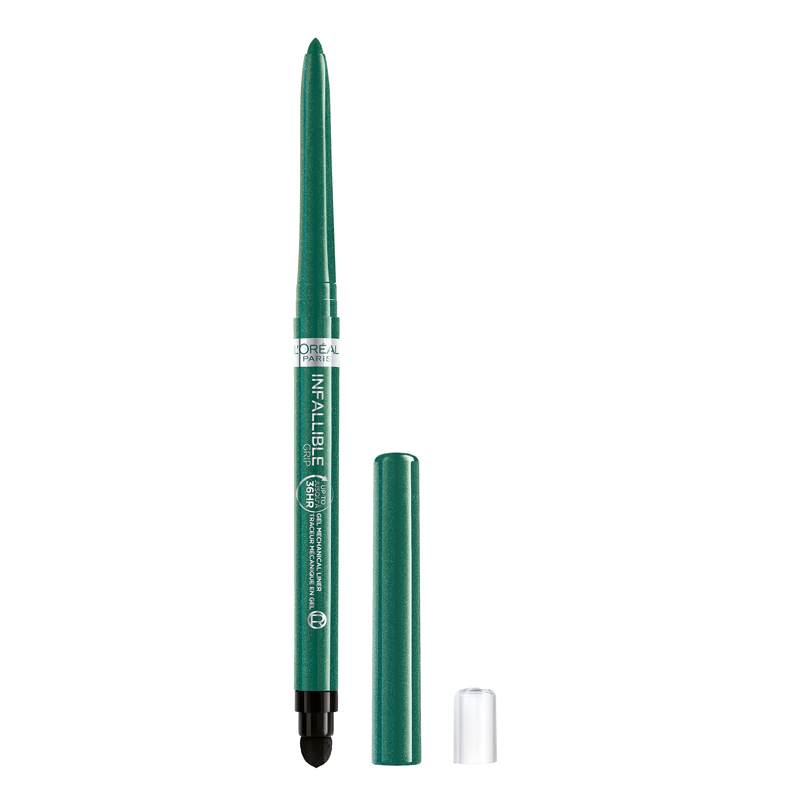 L'Oreal Paris Infallible Grip Emerald Green eyeliner pencil delivers saturated, long-lasting color.