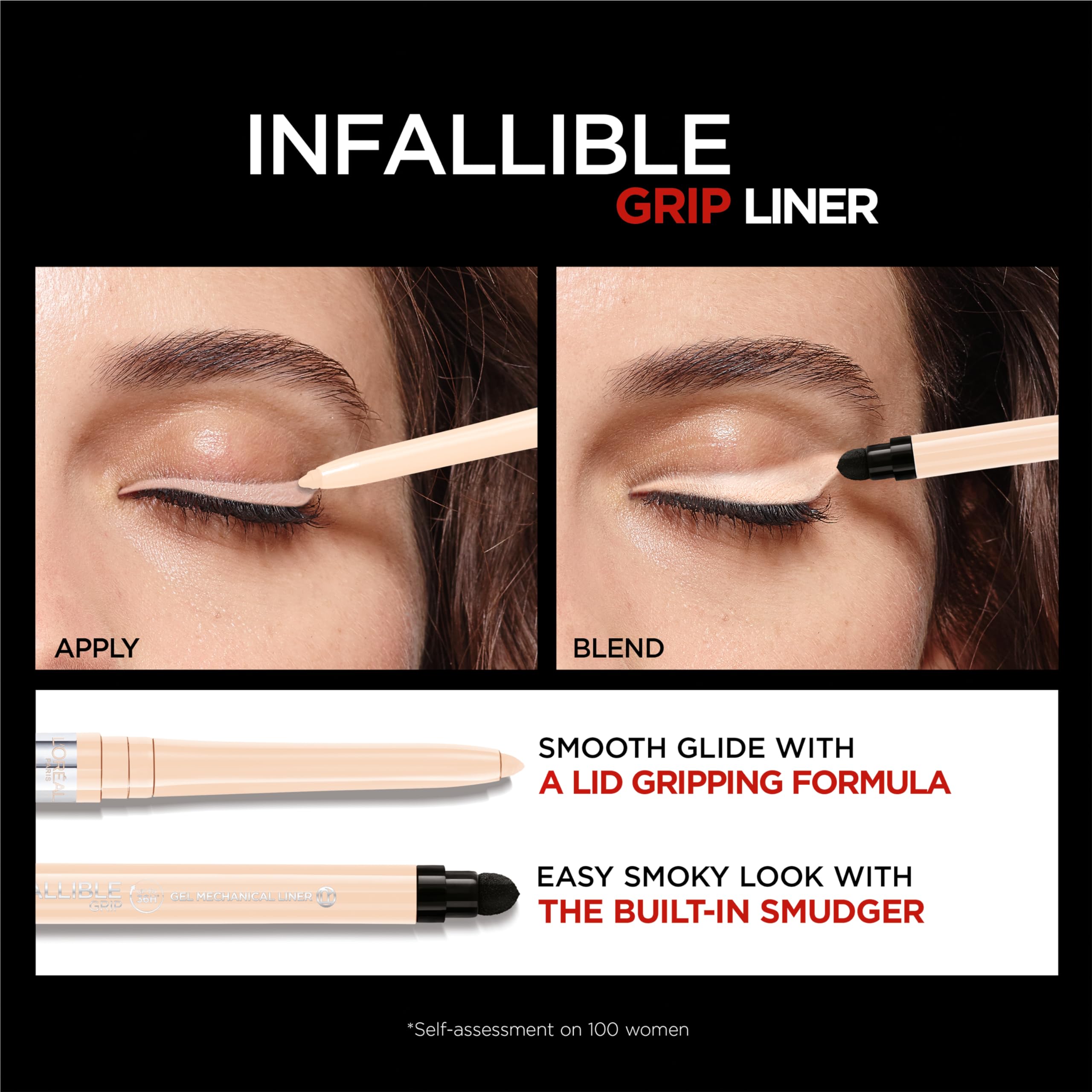 L’Oréal Paris Infallible Grip pencil swatches show hyper-pigmented shade payoff