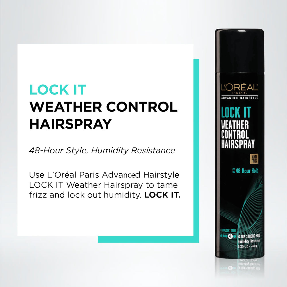 L’Oréal Paris Lock It anti-frizz formula smooths strands in damp conditions.
