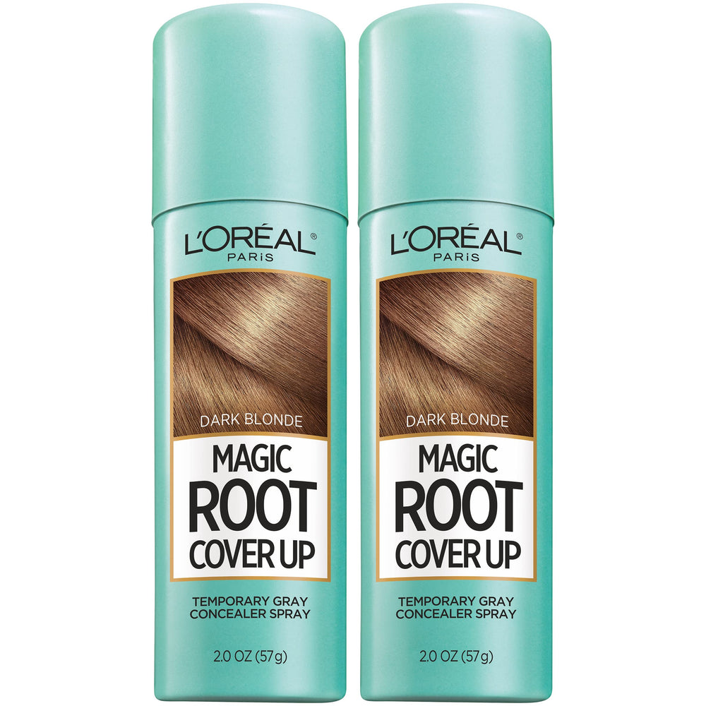 L'Oreal Paris Magic Root Cover Up spray application for quick gray root concealment.