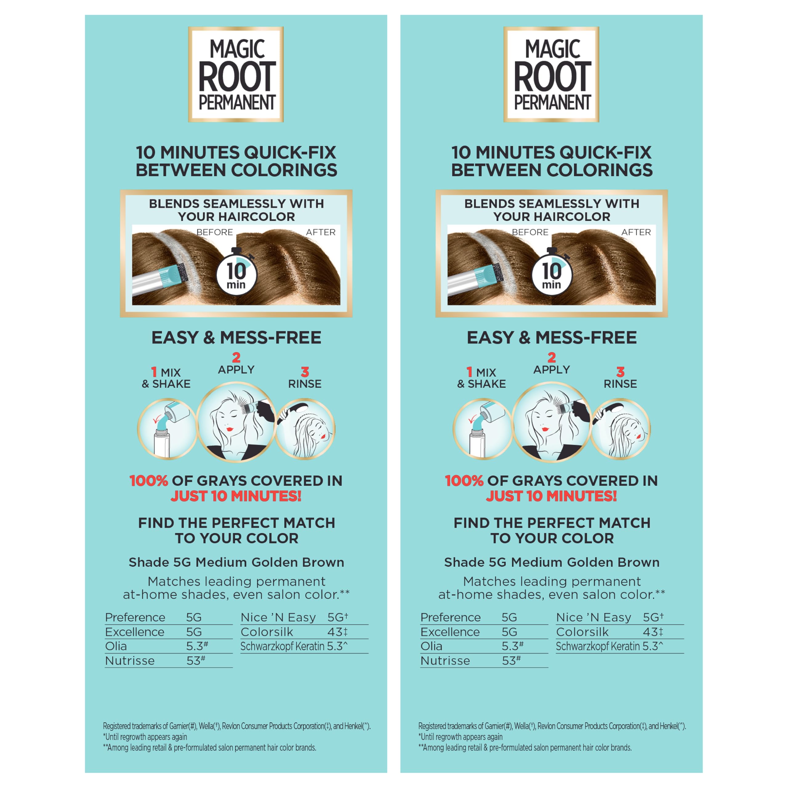 L'Oreal Paris Magic Root Rescue shade 5G Medium Golden Brown for natural blend.