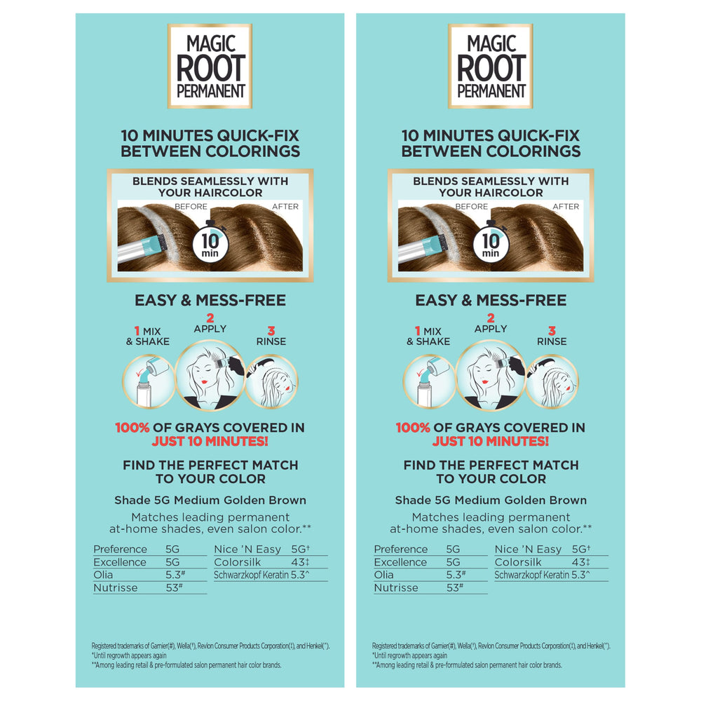 L'Oreal Paris Magic Root Rescue shade 5G Medium Golden Brown for natural blend.