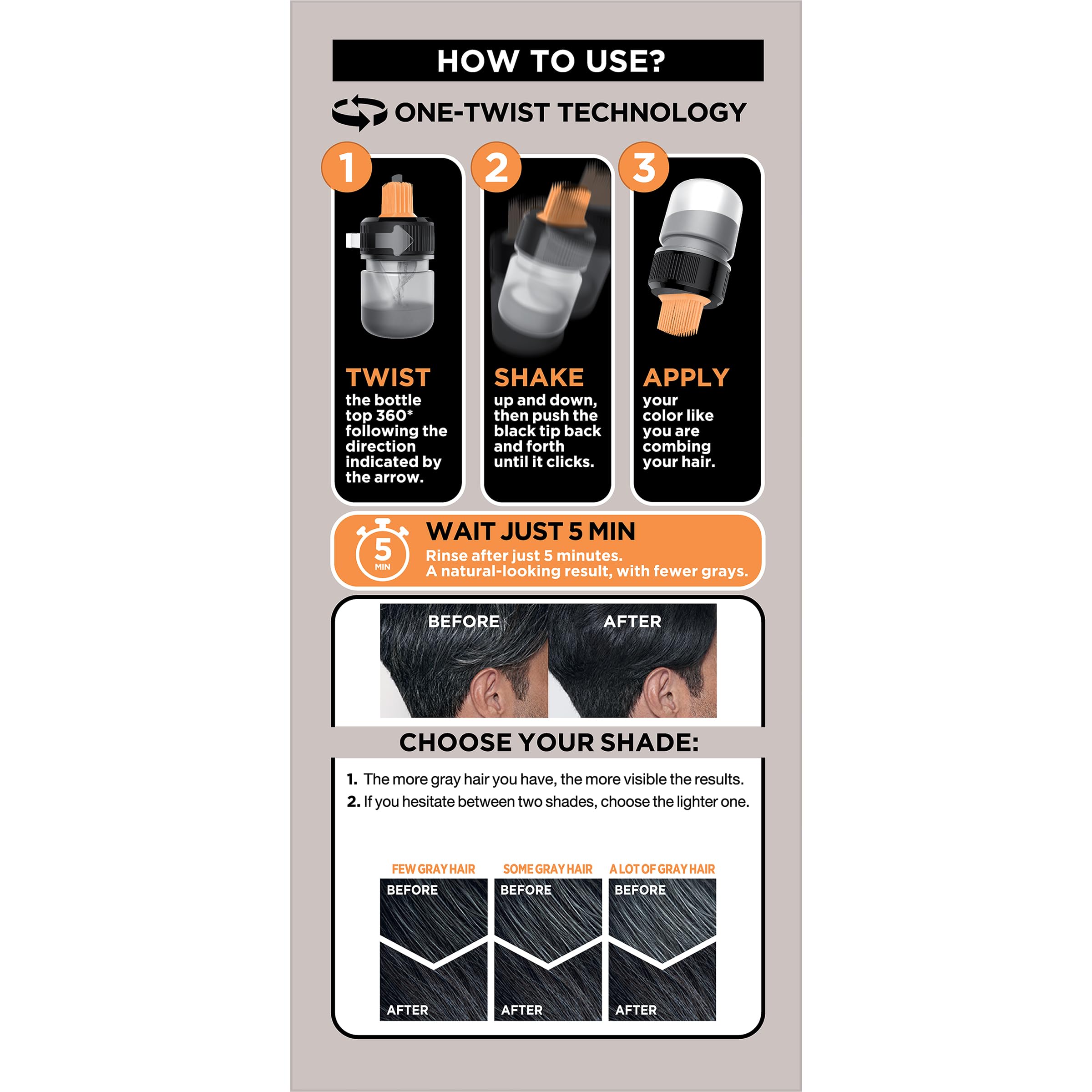 One Twist color finish on hair provides natural look and gradual fade