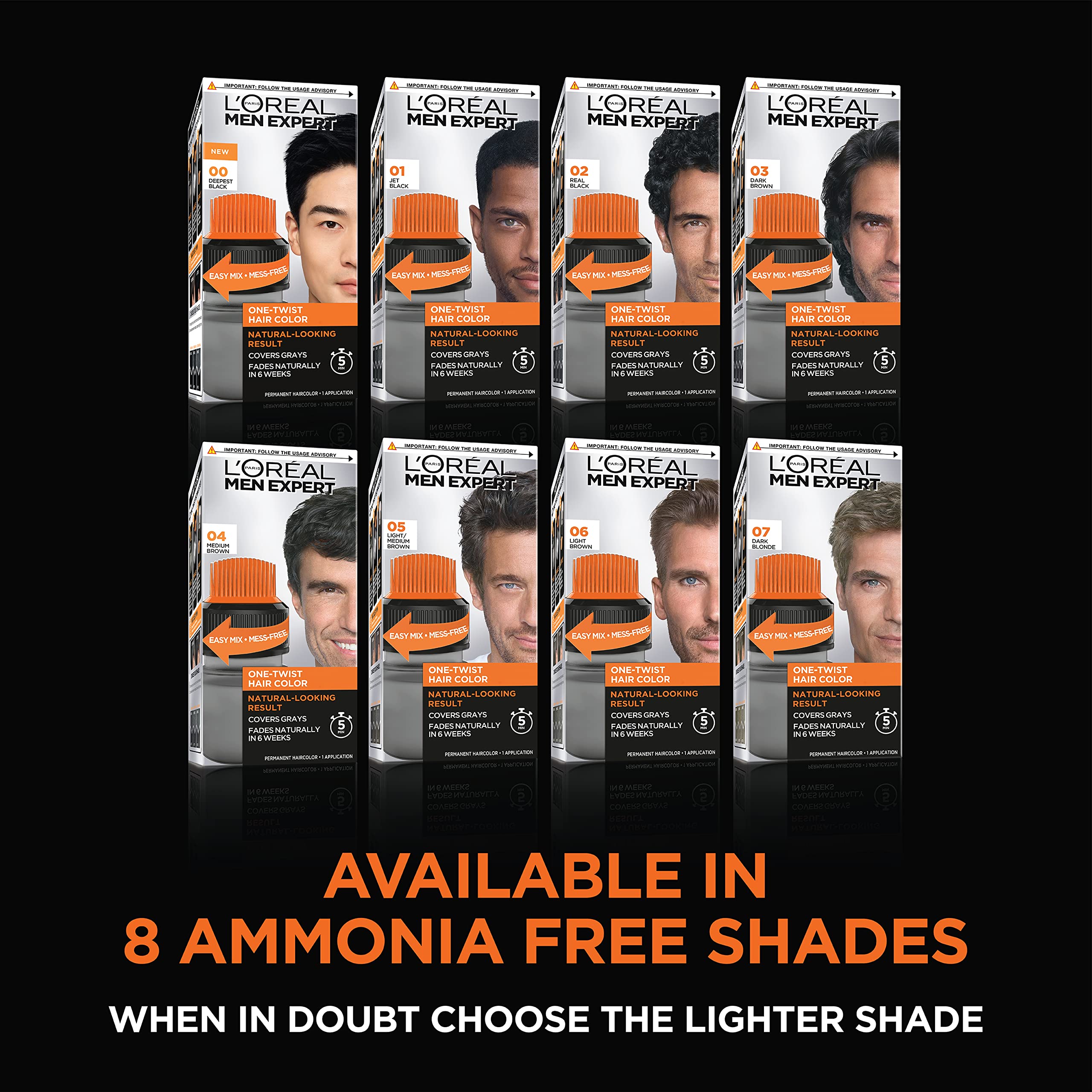 Eight natural-looking shades range for men's color options