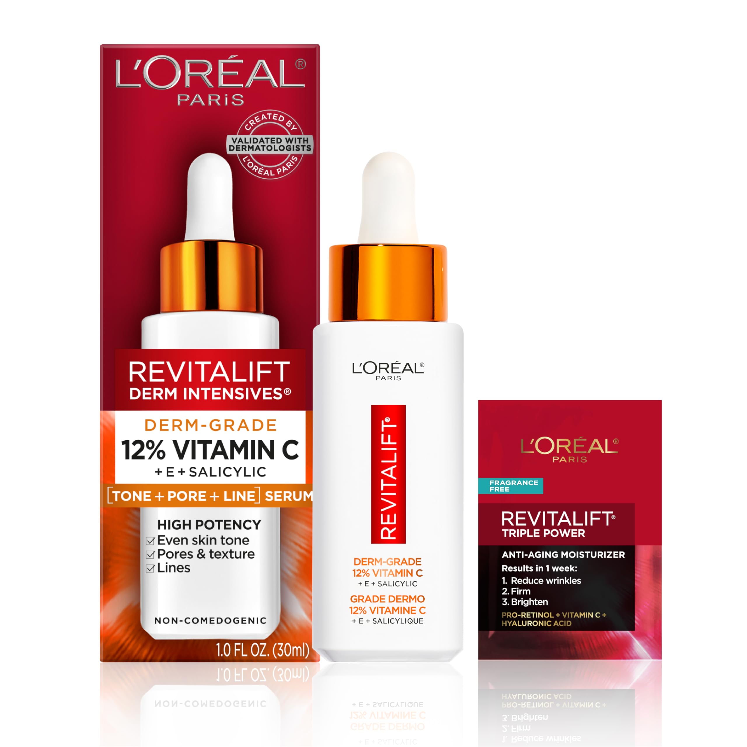 L'Oreal Paris Revitalift serum bottle for daily brightening routine