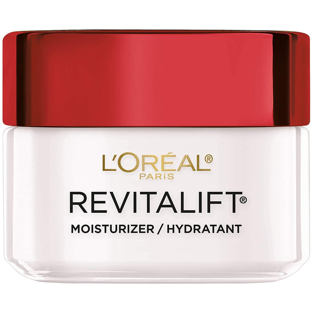 L'Oreal Paris Revitalift cream close-up highlights rich texture for smooth, hydrated skin.