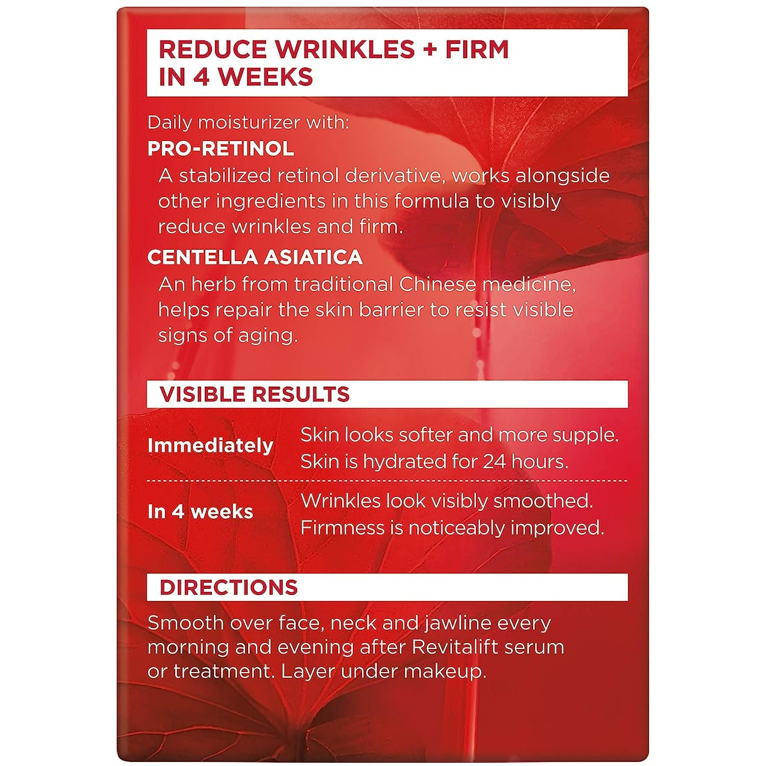Revitalift face-neck cream in hand demonstrates 24-hour moisturization for day-long comfort.